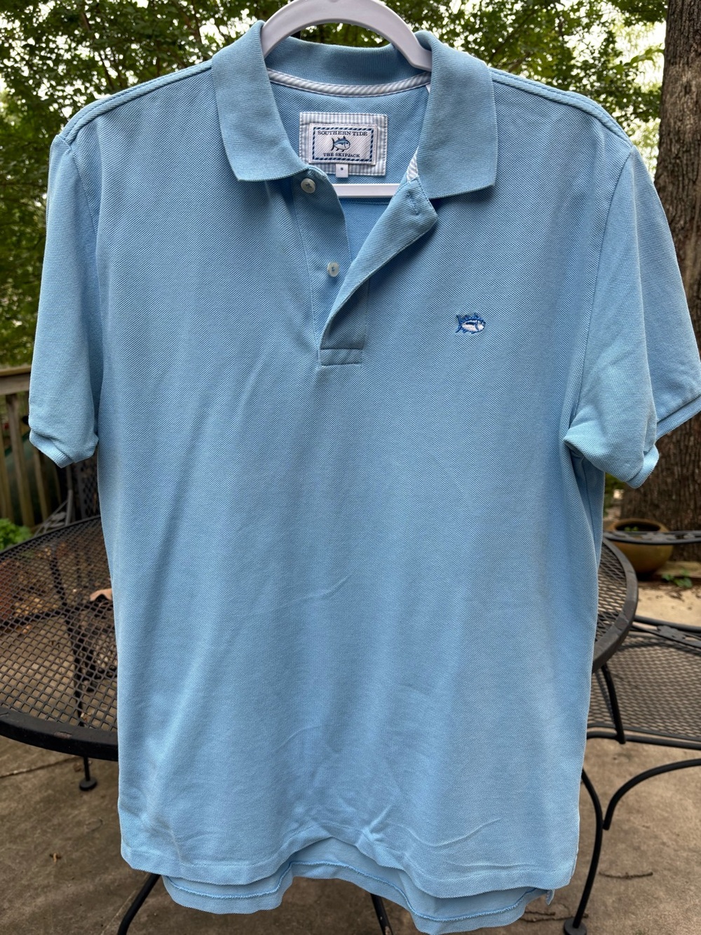 Southern Tide Light Blue Men's Polo Shirt with Embroidered Fish Logo
